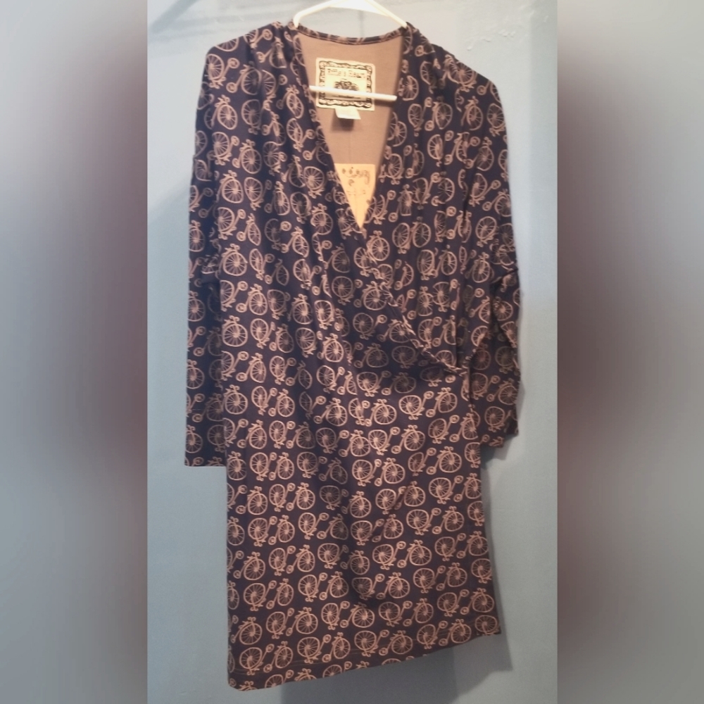 Effie's Heart 3X long sleeve blue shirt / tunic with bicycle print